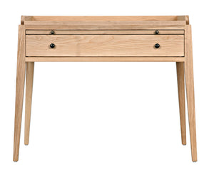 Hiller Solid Elm Side Table with Drawer Sabered Legs and Waxed Wood Finish
