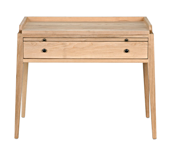 Hiller Solid Elm Side Table with Drawer Sabered Legs and Waxed Wood Finish