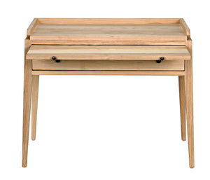 Hiller Solid Elm Side Table with Drawer Sabered Legs and Waxed Wood Finish