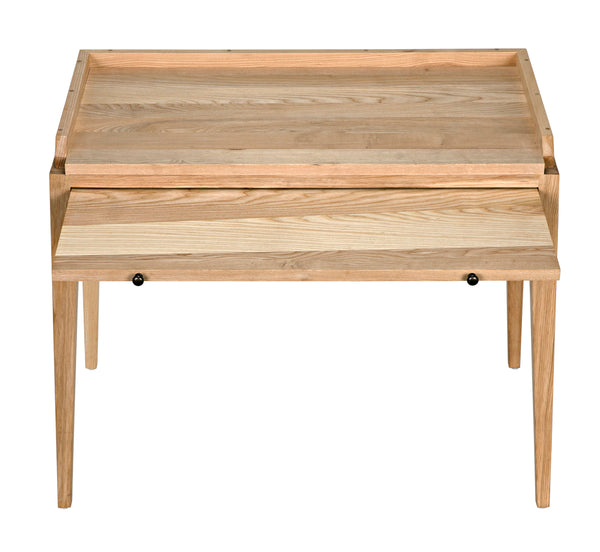 Hiller Solid Elm Side Table with Drawer Sabered Legs and Waxed Wood Finish