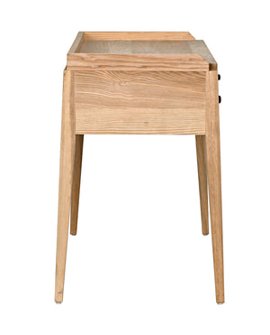 Hiller Solid Elm Side Table with Drawer Sabered Legs and Waxed Wood Finish