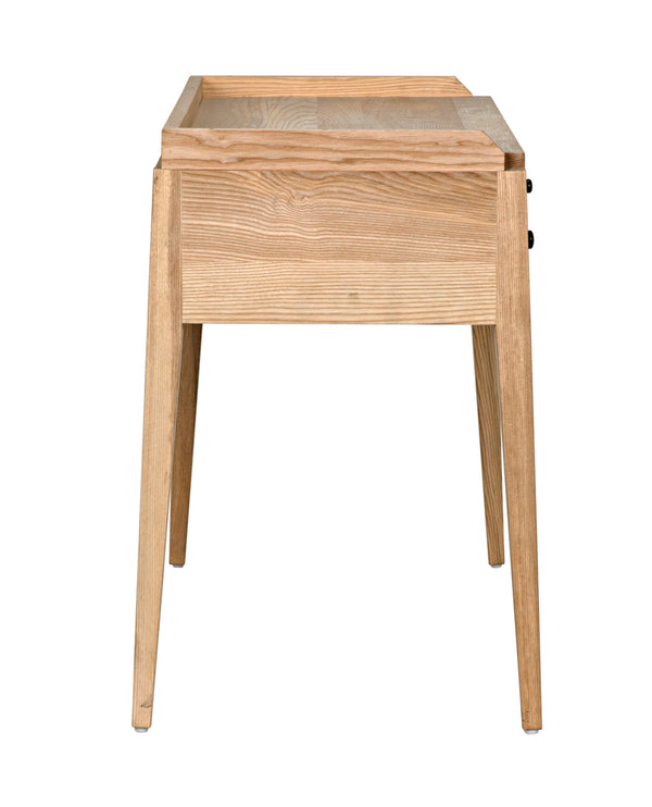 Hiller Solid Elm Side Table with Drawer Sabered Legs and Waxed Wood Finish