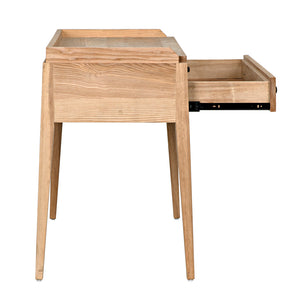 Hiller Solid Elm Side Table with Drawer Sabered Legs and Waxed Wood Finish