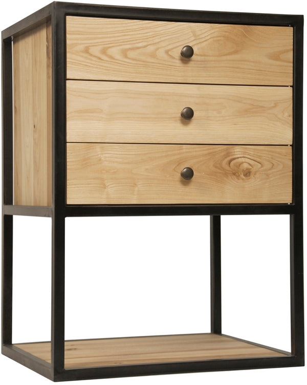 Noir Pearce Side Table with Deep Drawers – Stylish Elm and Matte Black Iron for Modern Living Spaces GTAB677MTB