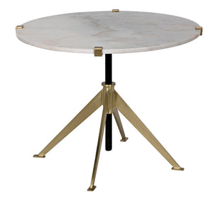 Noir Edith Adjustable Side Table with Bianco Crown Marble Top for Modern and Mid-Century Spaces Antique Brass | Large GTAB679MB-L