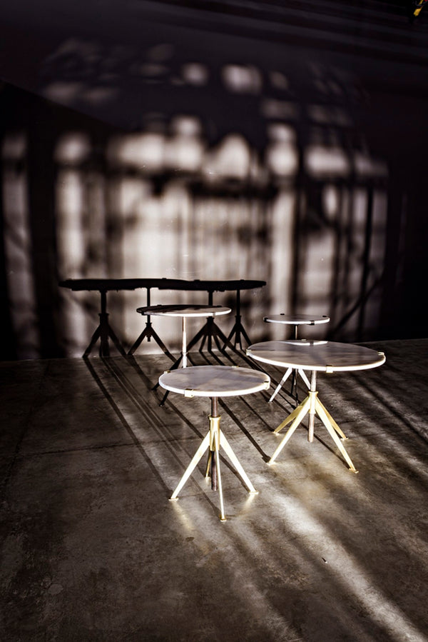 Noir Edith Adjustable Side Table with Bianco Crown Marble Top for Modern and Mid-Century Spaces Antique Brass | Large GTAB679MB-L