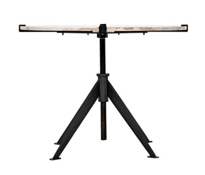 Noir Edith Adjustable Side Table with Bianco Crown Marble Top for Modern and Mid-Century Spaces Matte Black | Large GTAB679MTB-L