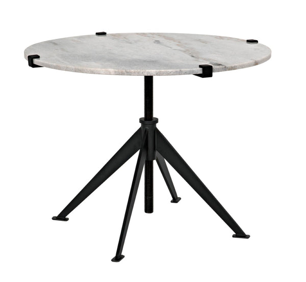 Noir Edith Adjustable Side Table with Bianco Crown Marble Top for Modern and Mid-Century Spaces Matte Black | Large GTAB679MTB-L