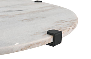 Noir Edith Adjustable Side Table with Bianco Crown Marble Top for Modern and Mid-Century Spaces Matte Black | Large GTAB679MTB-L