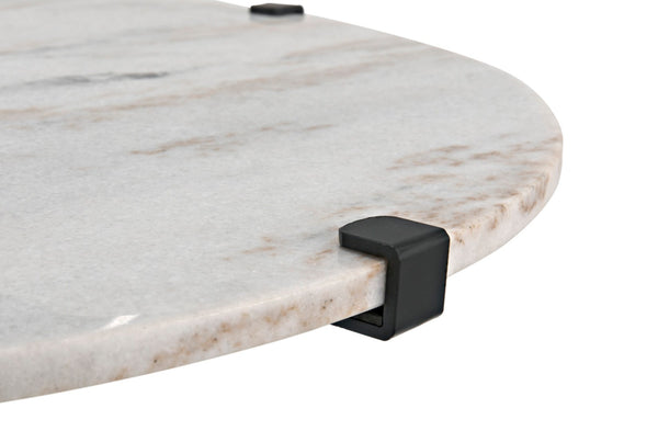 Noir Edith Adjustable Side Table with Bianco Crown Marble Top for Modern and Mid-Century Spaces Matte Black | Large GTAB679MTB-L