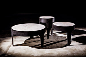 Noir Cylinder Accent Table with Unique Bianco Crown Marble Top and Modern Matte Black Iron Base Small GTAB693MTB
