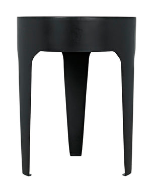 Noir Cylinder Accent Table with Unique Bianco Crown Marble Top and Modern Matte Black Iron Base Small GTAB693MTB