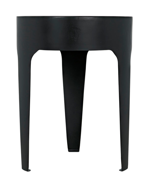 Noir Cylinder Accent Table with Unique Bianco Crown Marble Top and Modern Matte Black Iron Base Small GTAB693MTB