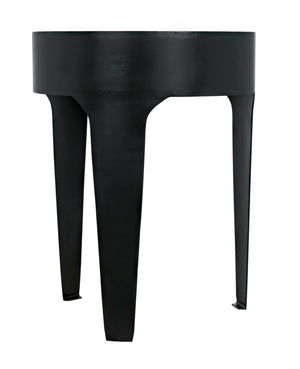 Noir Cylinder Accent Table with Unique Bianco Crown Marble Top and Modern Matte Black Iron Base Small GTAB693MTB