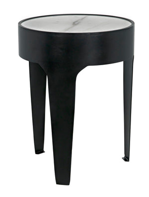 Noir Cylinder Accent Table with Unique Bianco Crown Marble Top and Modern Matte Black Iron Base Small GTAB693MTB