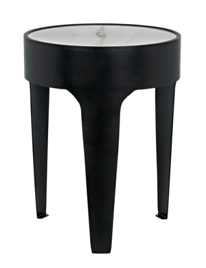 Noir Cylinder Accent Table with Unique Bianco Crown Marble Top and Modern Matte Black Iron Base Small GTAB693MTB