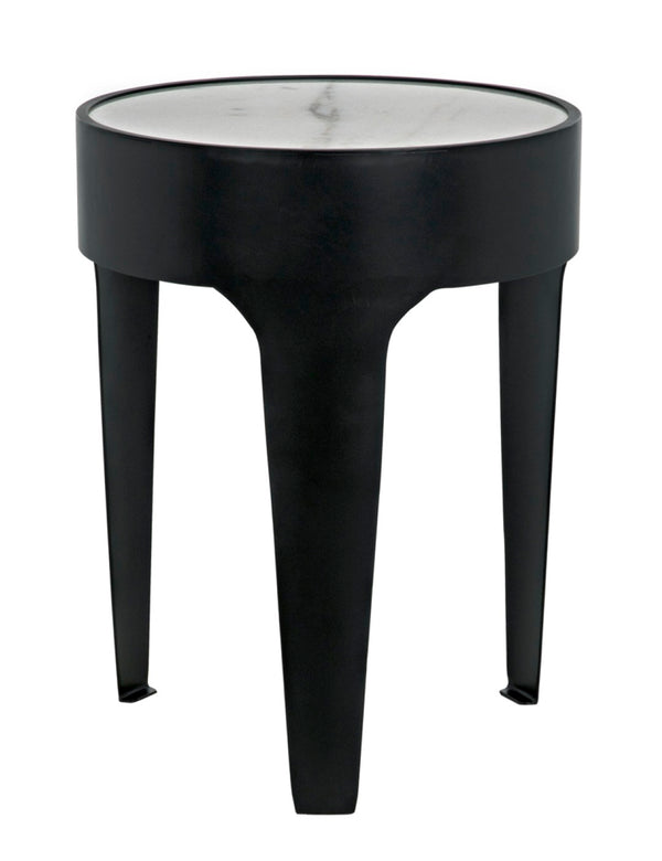 Noir Cylinder Accent Table with Unique Bianco Crown Marble Top and Modern Matte Black Iron Base Small GTAB693MTB