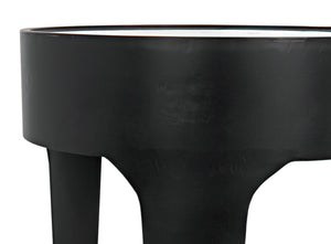 Noir Cylinder Accent Table with Unique Bianco Crown Marble Top and Modern Matte Black Iron Base Small GTAB693MTB