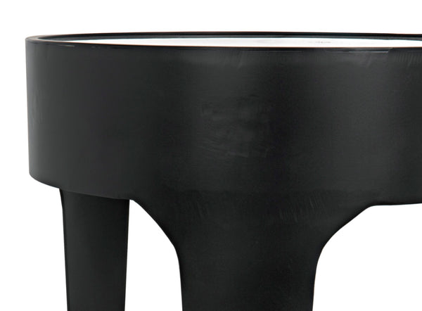 Noir Cylinder Accent Table with Unique Bianco Crown Marble Top and Modern Matte Black Iron Base Small GTAB693MTB