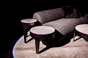 Noir Cylinder Accent Table with Unique Bianco Crown Marble Top and Modern Matte Black Iron Base Large GTAB694MTB