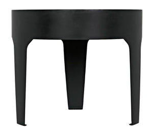 Noir Cylinder Accent Table with Unique Bianco Crown Marble Top and Modern Matte Black Iron Base Large GTAB694MTB