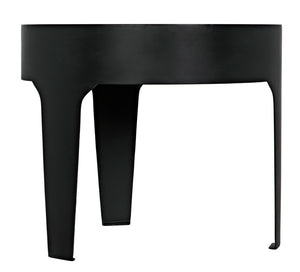Noir Cylinder Accent Table with Unique Bianco Crown Marble Top and Modern Matte Black Iron Base Large GTAB694MTB
