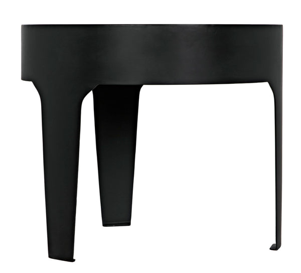 Noir Cylinder Accent Table with Unique Bianco Crown Marble Top and Modern Matte Black Iron Base Large GTAB694MTB