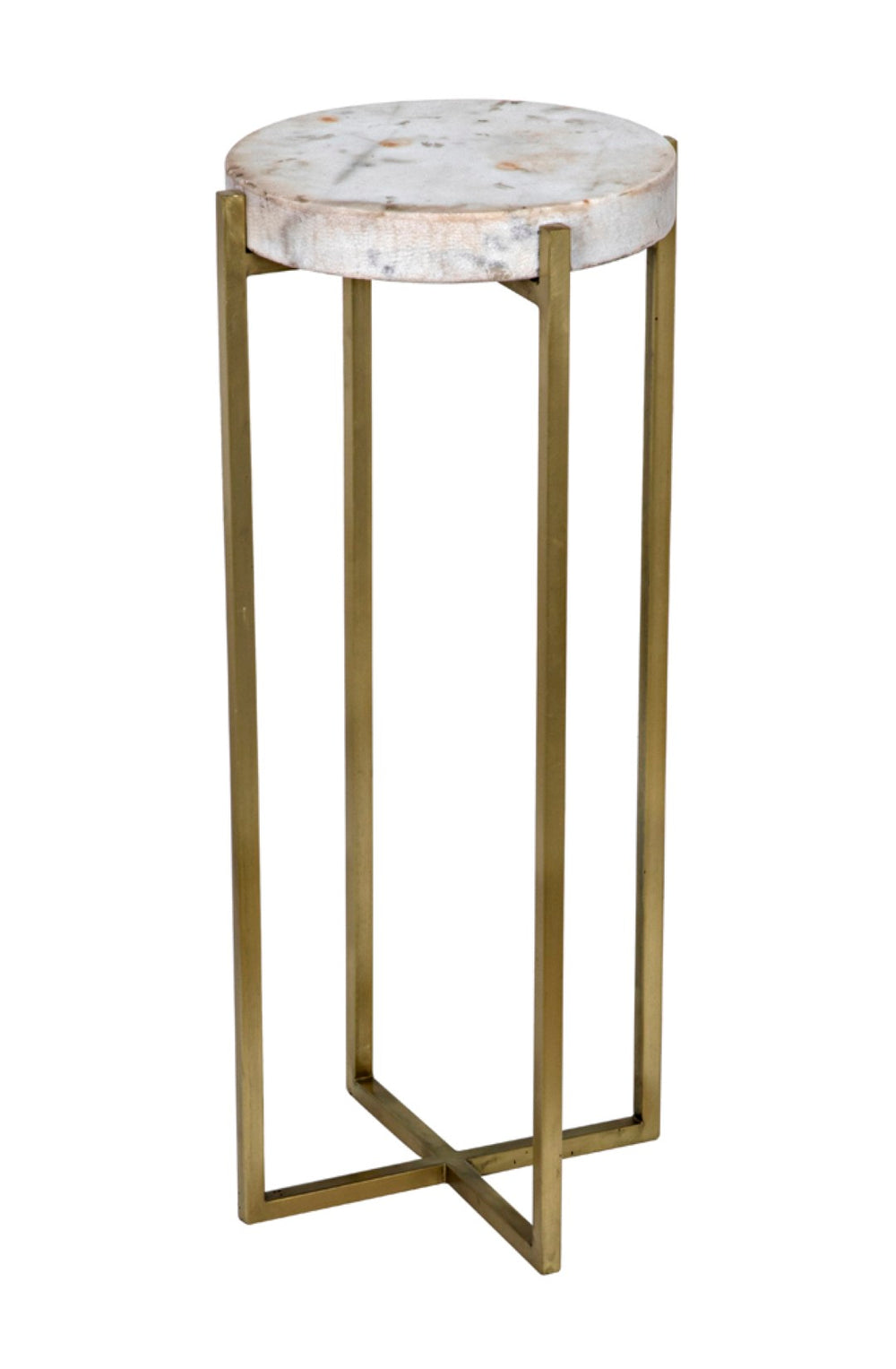 Noir Soho Side Table - Sleek Bianco Crown Marble with Antique Brass, Perfect for Small Spaces & Style GTAB698MB
