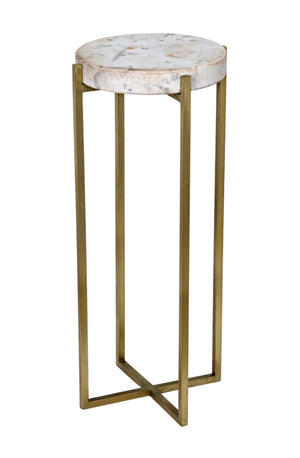 Noir Soho Side Table - Sleek Bianco Crown Marble with Antique Brass, Perfect for Small Spaces & Style GTAB698MB