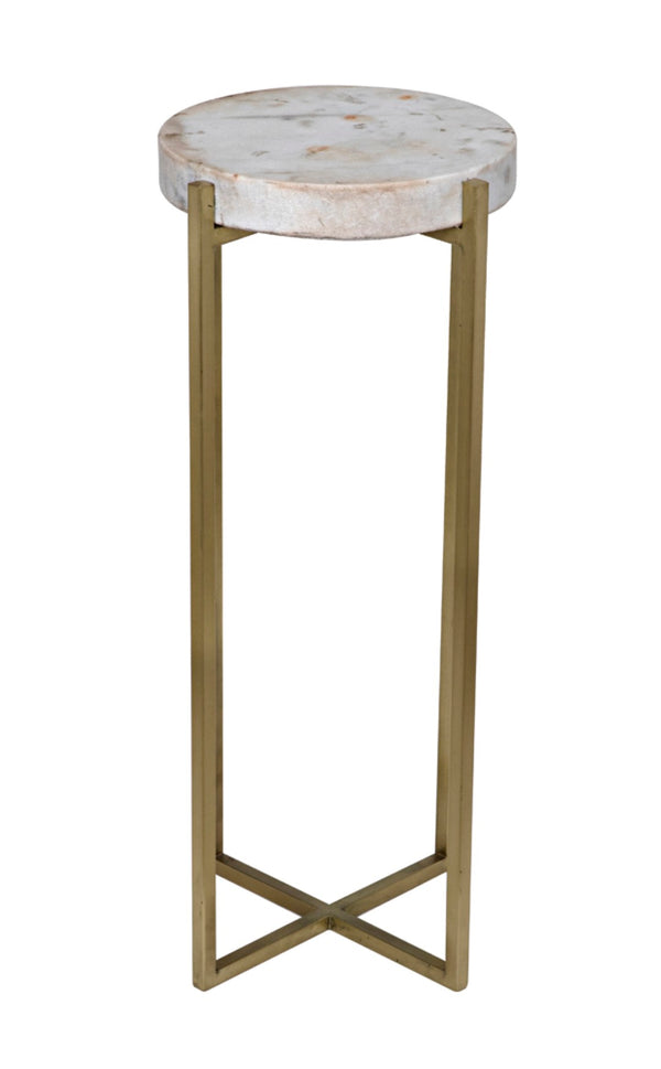 Noir Soho Side Table - Sleek Bianco Crown Marble with Antique Brass, Perfect for Small Spaces & Style GTAB698MB