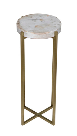 Noir Soho Side Table - Sleek Bianco Crown Marble with Antique Brass, Perfect for Small Spaces & Style GTAB698MB