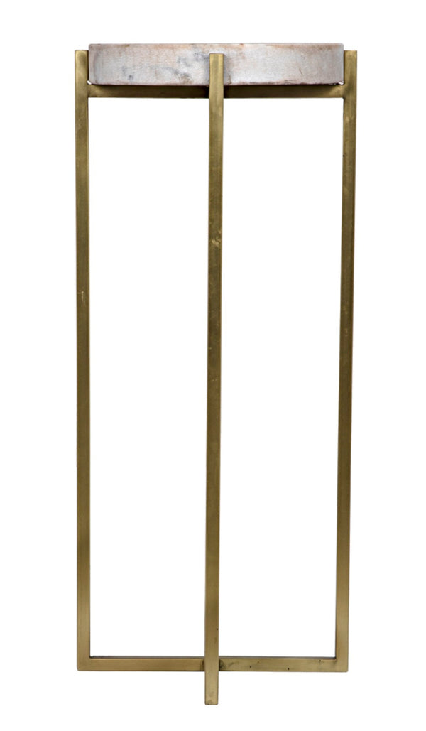 Noir Soho Side Table - Sleek Bianco Crown Marble with Antique Brass, Perfect for Small Spaces & Style GTAB698MB