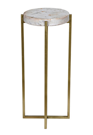 Noir Soho Side Table - Sleek Bianco Crown Marble with Antique Brass, Perfect for Small Spaces & Style GTAB698MB