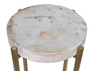 Noir Soho Side Table - Sleek Bianco Crown Marble with Antique Brass, Perfect for Small Spaces & Style GTAB698MB