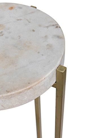 Noir Soho Side Table - Sleek Bianco Crown Marble with Antique Brass, Perfect for Small Spaces & Style GTAB698MB