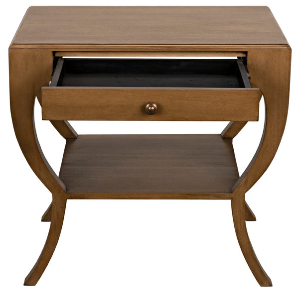 Noir Maude Side Table - Modern Minimalism Meets Classic Craft with Elegant Storage and Brass Accents Saddle Brown GTAB711SB