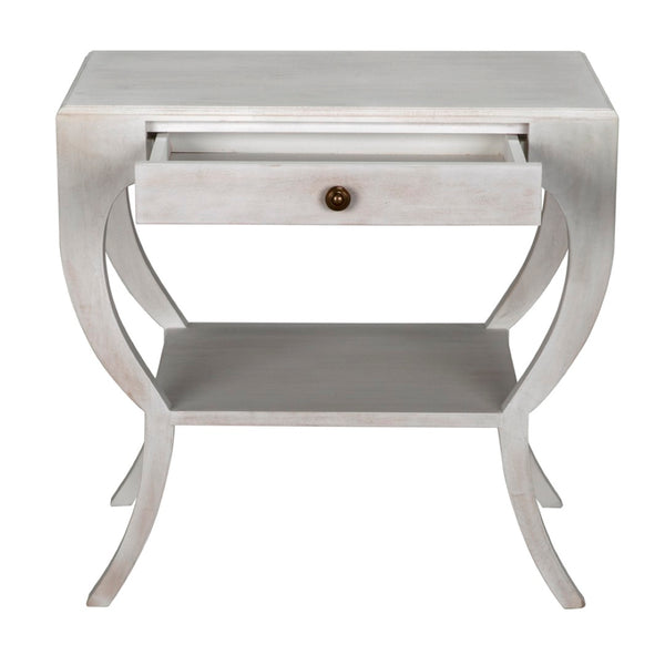 Noir Maude Side Table - Modern Minimalism Meets Classic Craft with Elegant Storage and Brass Accents White Wash GTAB711WH