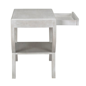 Noir Maude Side Table - Modern Minimalism Meets Classic Craft with Elegant Storage and Brass Accents White Wash GTAB711WH