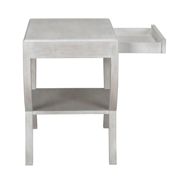 Noir Maude Side Table - Modern Minimalism Meets Classic Craft with Elegant Storage and Brass Accents White Wash GTAB711WH