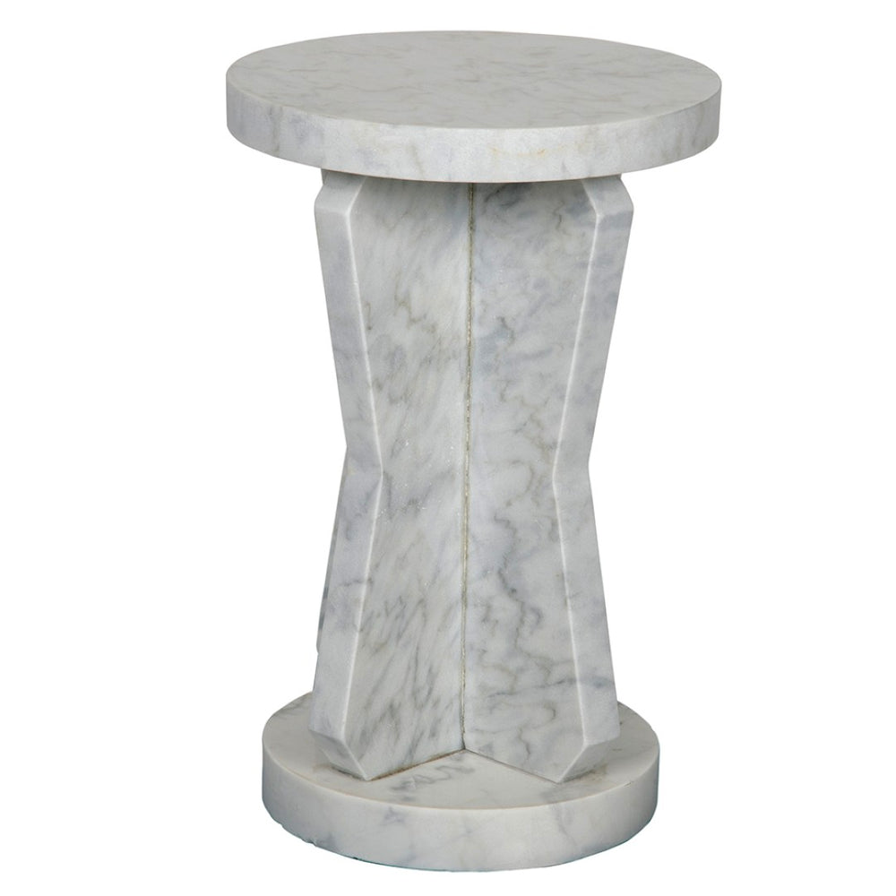 Noir Ingram Side Table - Handcrafted Bianco Crown Marble Accent with Sculptural Geometric Leg Design GTAB738