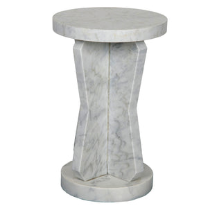 Noir Ingram Side Table - Handcrafted Bianco Crown Marble Accent with Sculptural Geometric Leg Design GTAB738