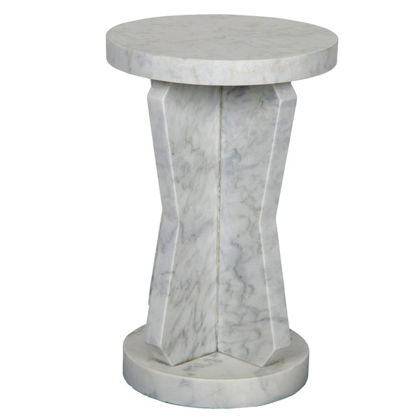 Noir Ingram Side Table - Handcrafted Bianco Crown Marble Accent with Sculptural Geometric Leg Design GTAB738
