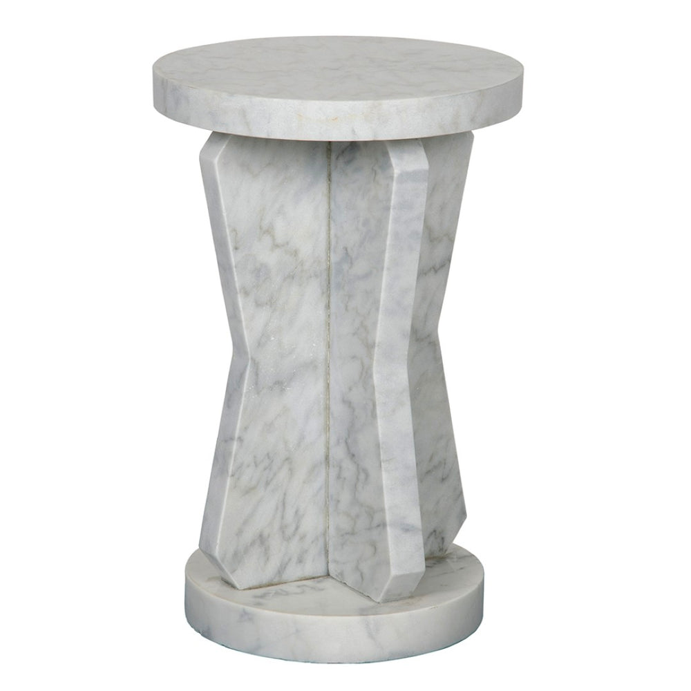 Noir Ingram Side Table - Handcrafted Bianco Crown Marble Accent with Sculptural Geometric Leg Design GTAB738