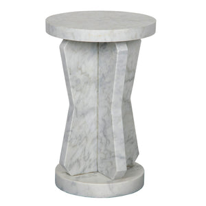 Noir Ingram Side Table - Handcrafted Bianco Crown Marble Accent with Sculptural Geometric Leg Design GTAB738