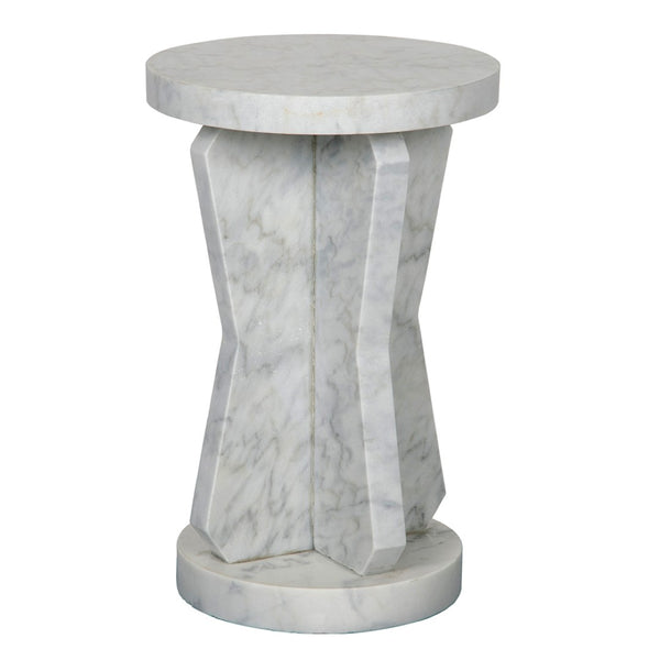 Noir Ingram Side Table - Handcrafted Bianco Crown Marble Accent with Sculptural Geometric Leg Design GTAB738