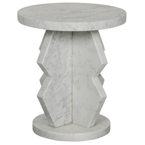 Noir Belasco Side Table - Artisan-Crafted Bianco Crown Marble, Elegant Minimalist Design for Any Space GTAB740