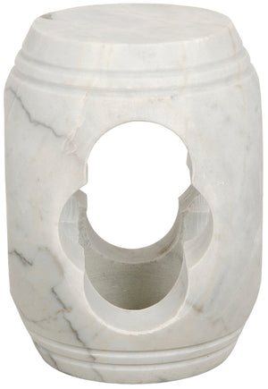 Noir Legend Sculptural Marble Side Table & Stool - Unique Bianco Crown Design for Elegant Interiors GTAB752