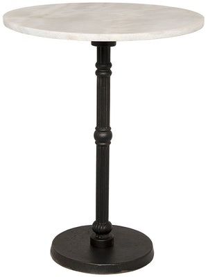 Noir Antonie Side Table: Stunning Bianco Crown Marble Top with Durable Cast Iron Base for Modern Spaces GTAB776MTB