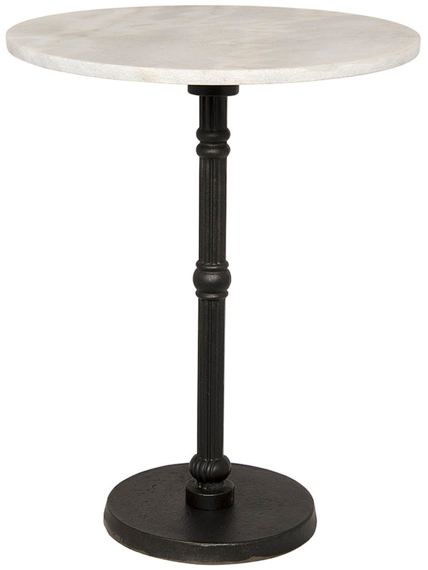 Noir Antonie Side Table: Stunning Bianco Crown Marble Top with Durable Cast Iron Base for Modern Spaces GTAB776MTB