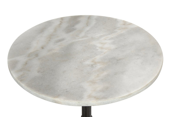 Noir Antonie Side Table: Stunning Bianco Crown Marble Top with Durable Cast Iron Base for Modern Spaces GTAB776MTB